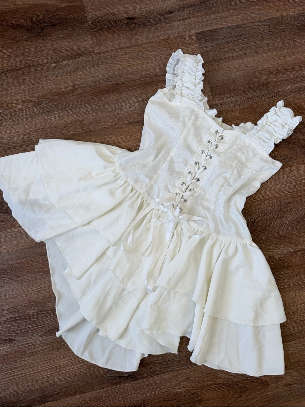 Ivory Ruffled Lace-Up Mini Dress - Picture 2 of 4